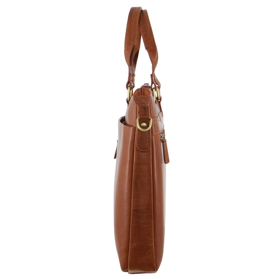 Pierre Cardin Mens Leather Briefcase Business Bag Shoulder 15" Laptop Tote - Tan 4