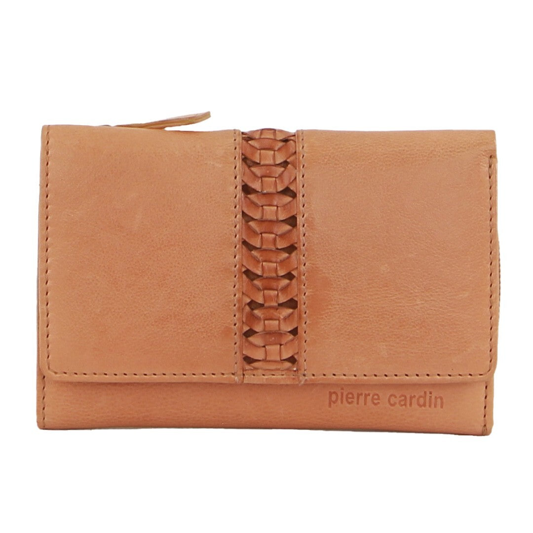 Pierre Cardin Leather Ladies Woven Design Tri-fold Wallet in Apricot 3