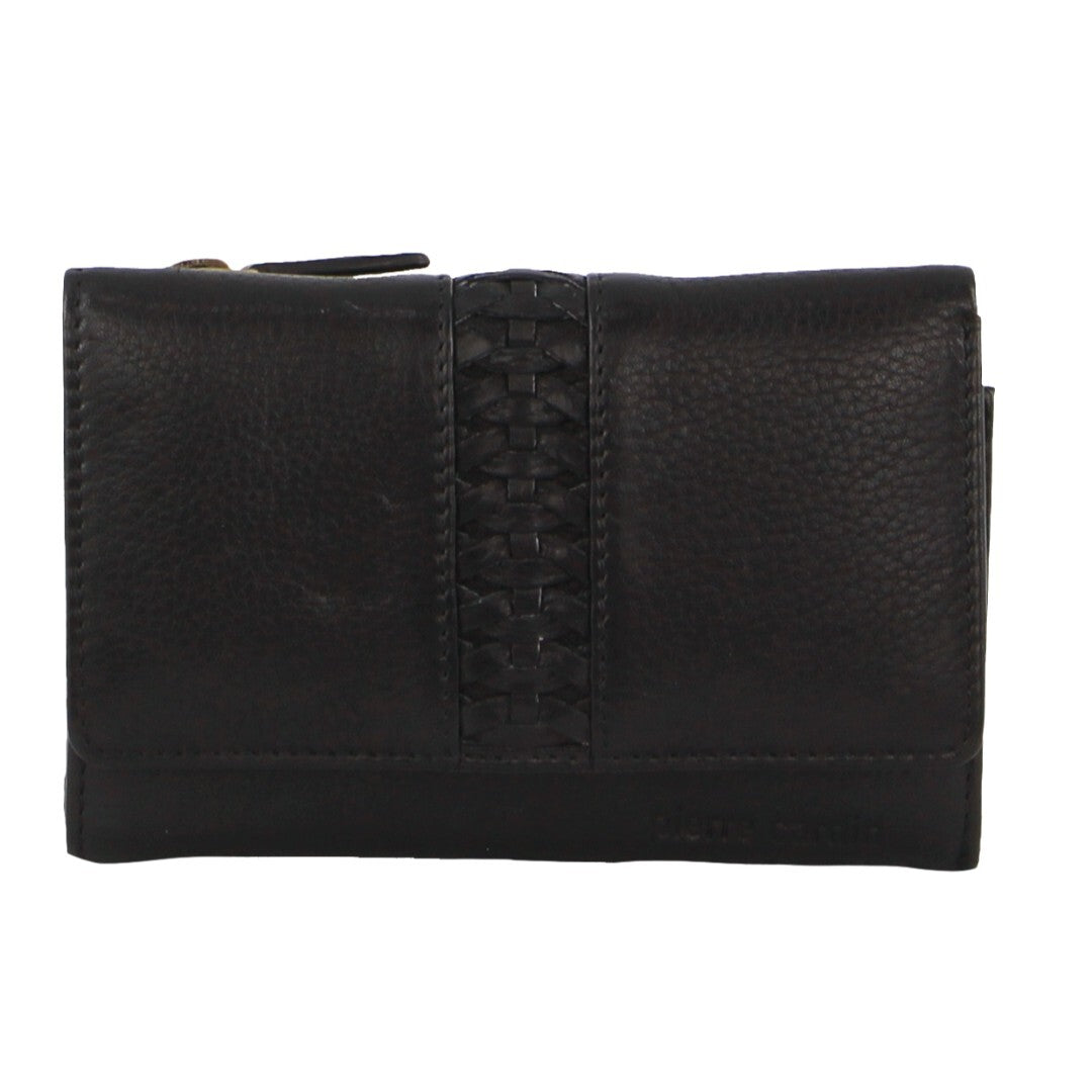Pierre Cardin Womens Leather Woven Design Tri Fold RFID Wallet Travel in Black 3