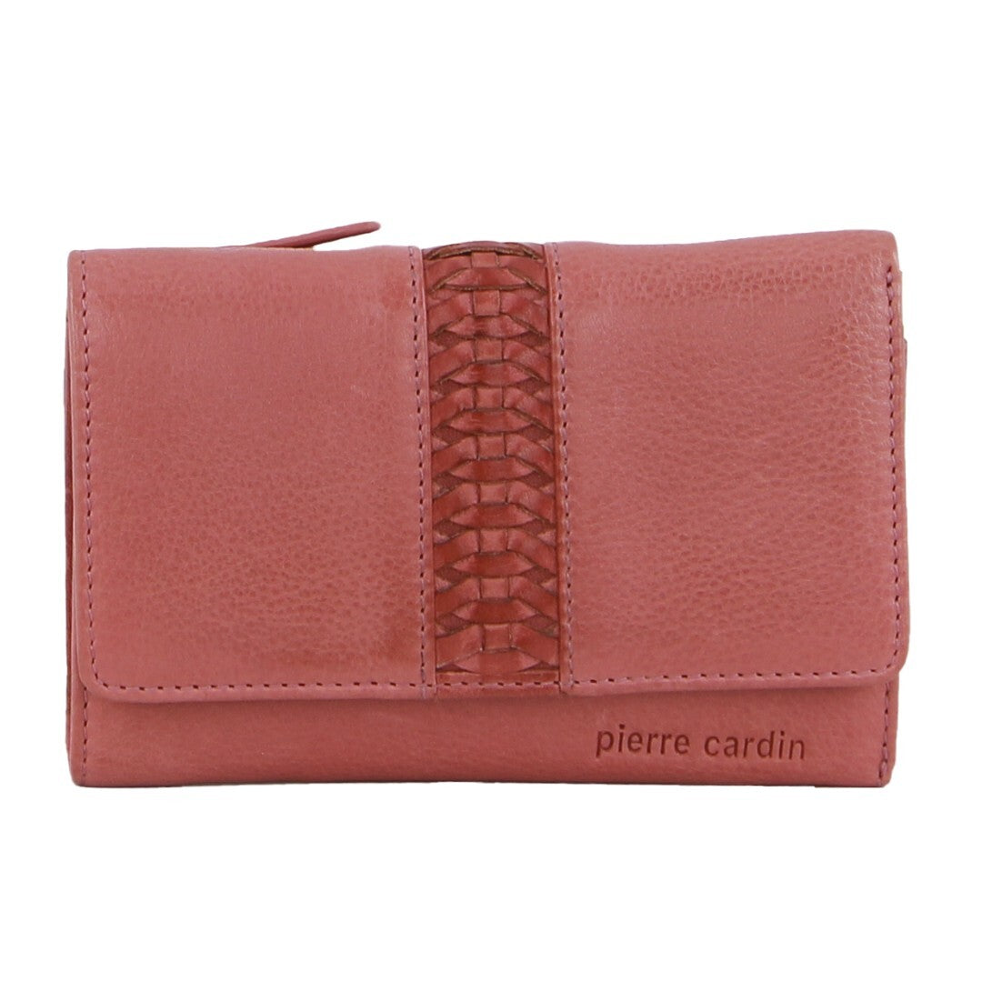 Pierre Cardin Leather Ladies Woven Design Tri-fold Wallet in Marsala 3