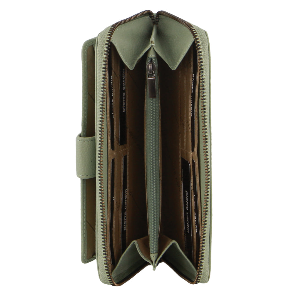 Pierre Cardin Womens Leather Zip Around Wallet RFID Blocking w/ Wristlet in Jade Green 3