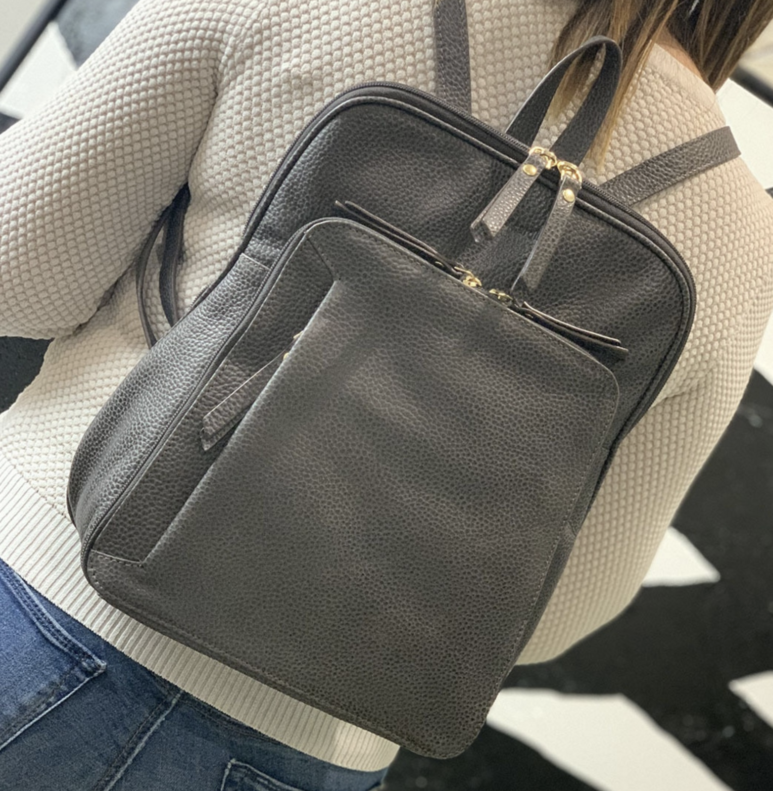Pierre Cardin Womens Leather Backpack Bag with Pocket Front Multi-Zip - Slate 3