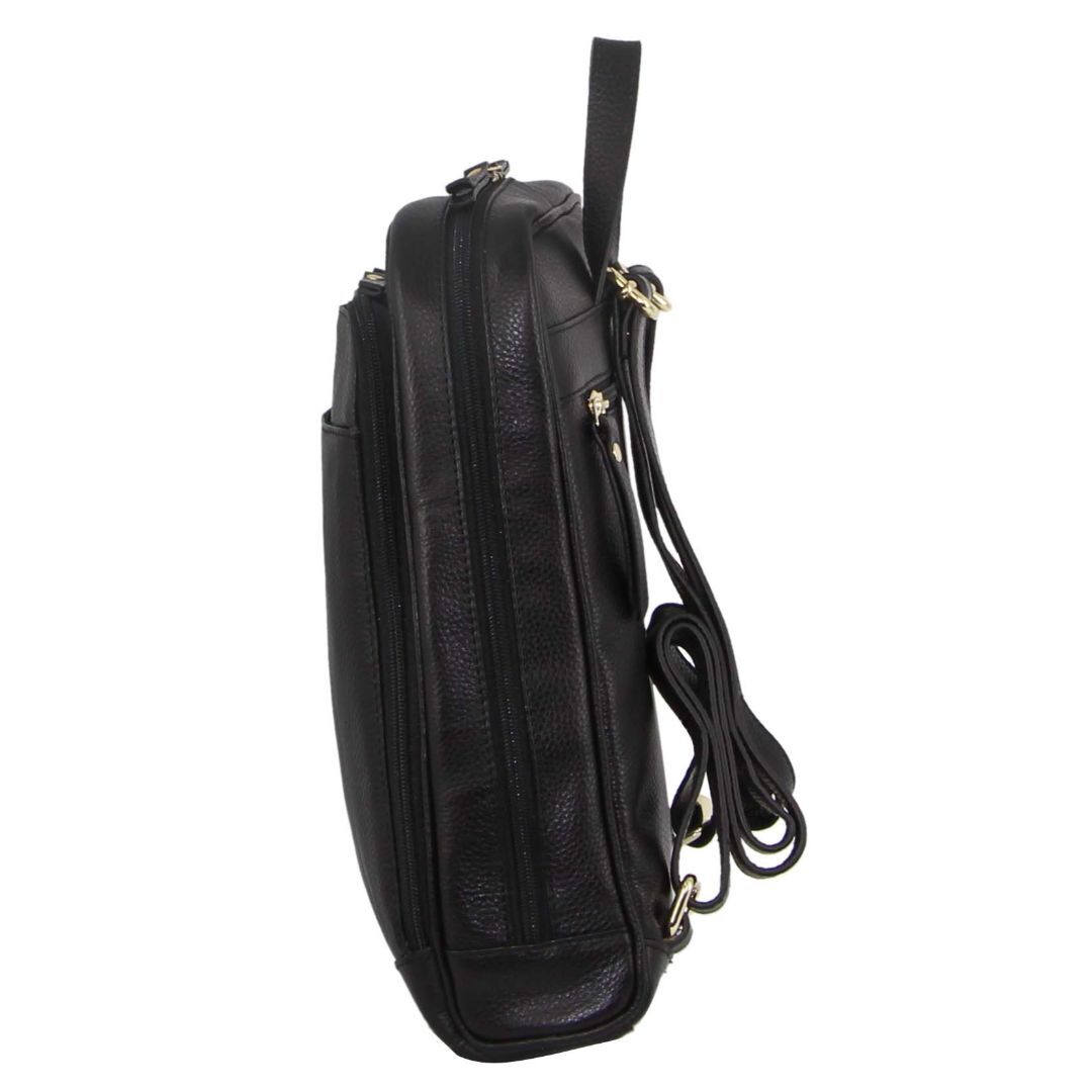 Pierre Cardin Rustic Womens Leather Backpack Bag Handbag Back Pack Travel  - Black 3