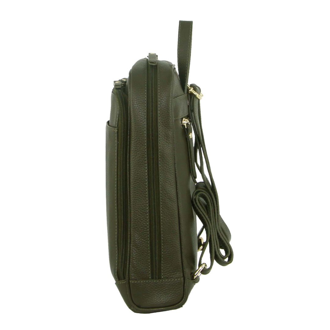 Pierre Cardin Rustic Womens Leather Backpack Bag Handbag Back Pack Travel  - Olive 3