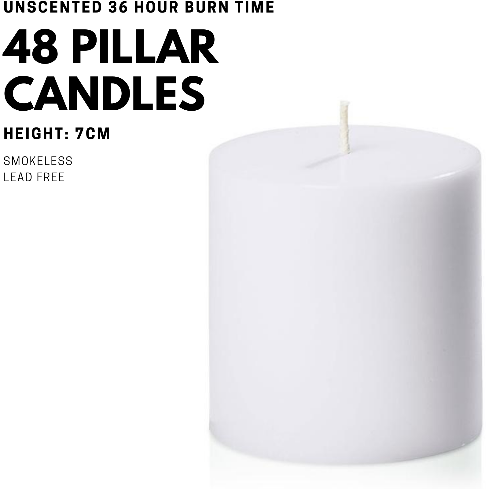 48x Premium Church Candle Pillar Candles White Unscented Lead Free 36Hrs - 7*7cm 4