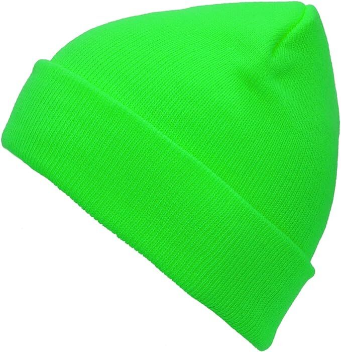 PLAIN BEANIE Unisex Mens Womens Winter Warm Hat Ski Cap Knit One Size - Fluro Green 3