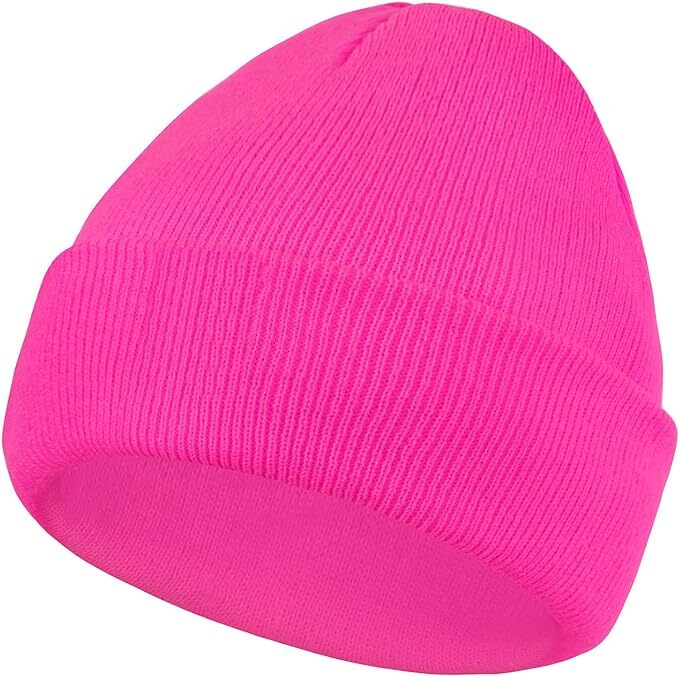 PLAIN BEANIE Unisex Mens Womens Winter Warm Hat Ski Cap Knit One Size - Fluro Pink 3