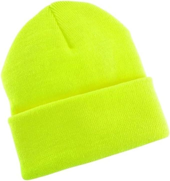 PLAIN BEANIE Unisex Mens Womens Winter Warm Hat Ski Cap Knit One Size - Fluro Yellow 3