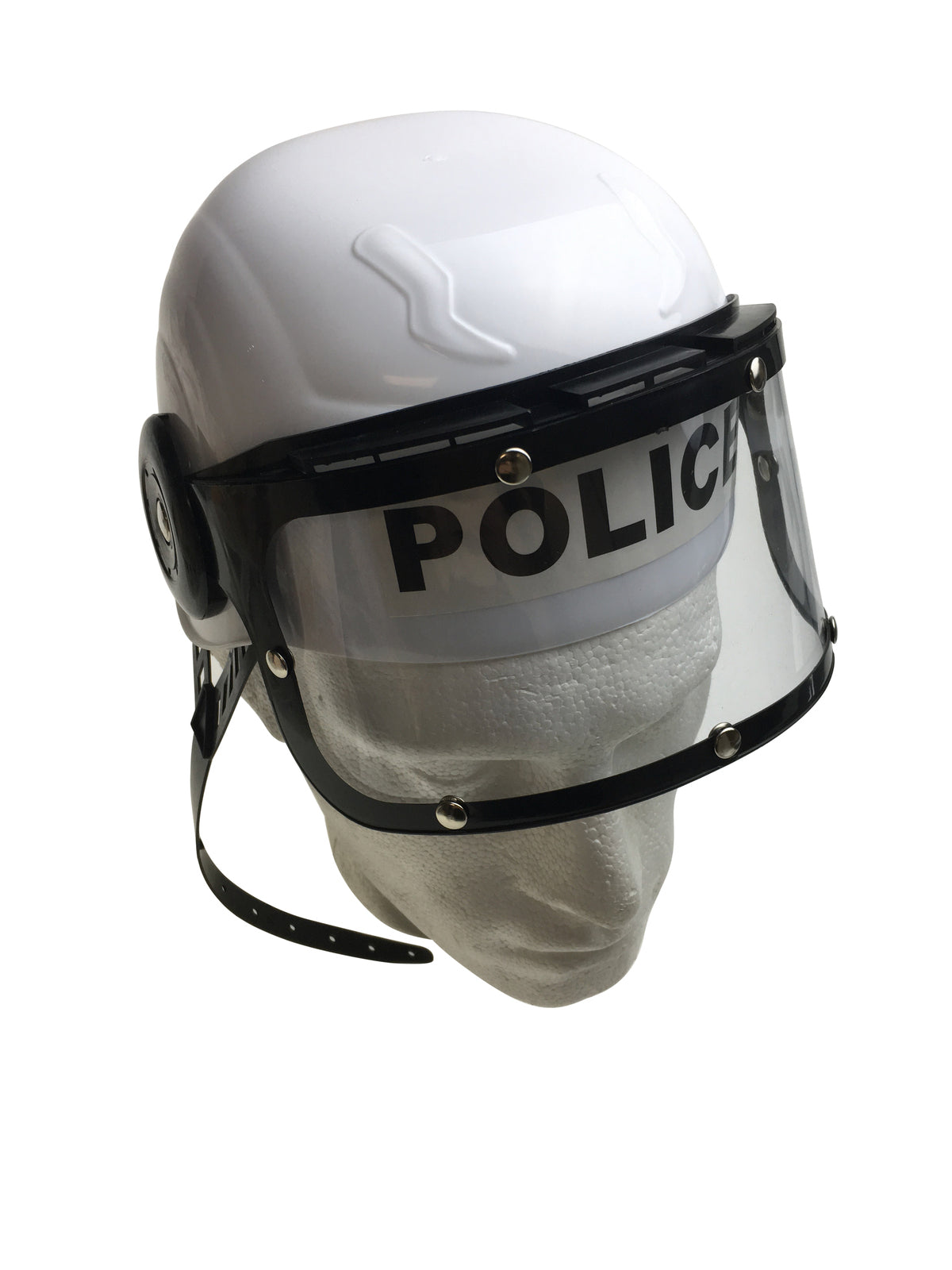 POLICE HAT Plastic Helmet Cap Costume Party w Strap Clear Visor - White 3