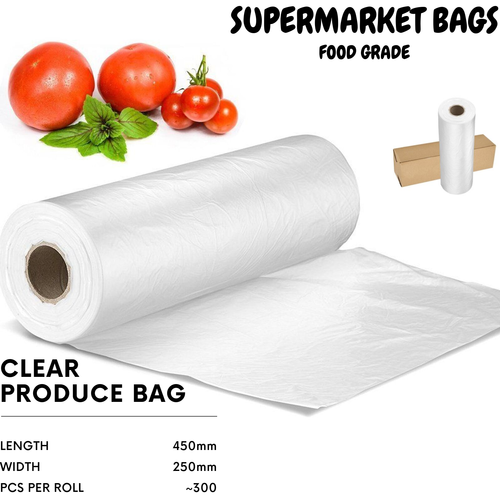 6 Produce Rolls Bags Heavy Duty Food Grade Freezer Supermarket Bag Gusset 8