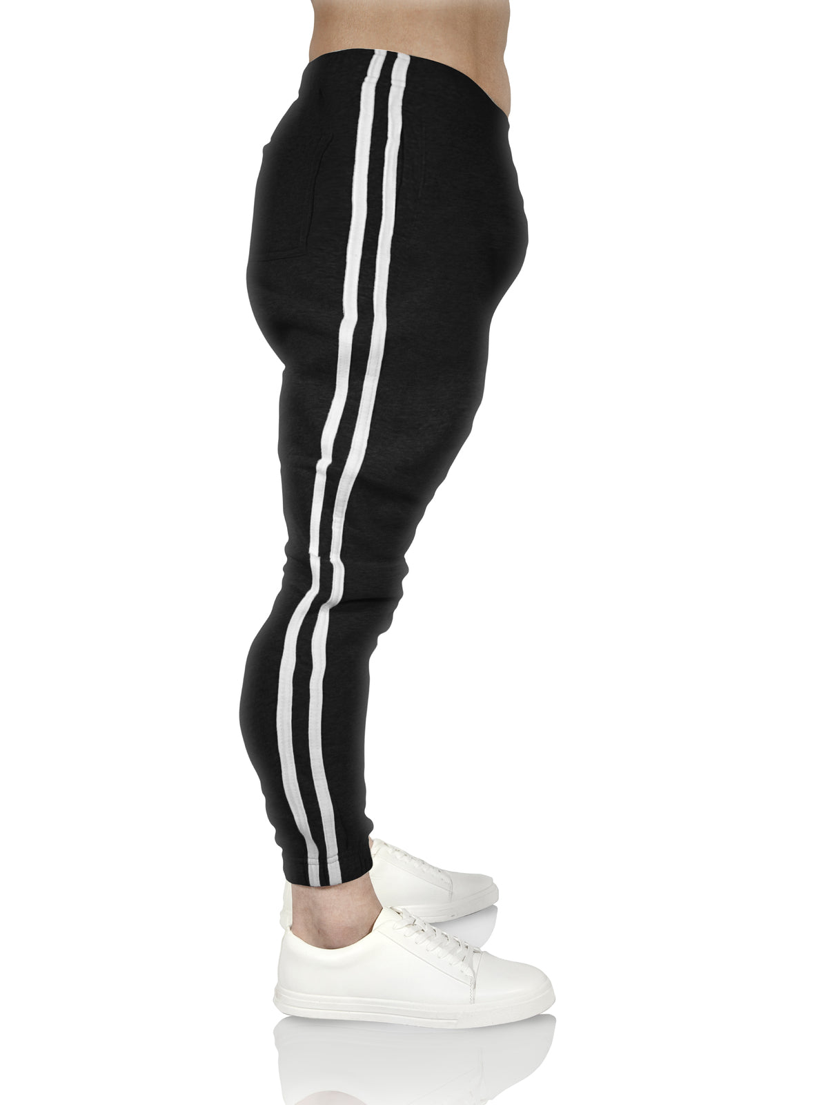 Mens Fleece Skinny Track Pants Jogger Gym Casual Sweat Trackies Warm Trousers - Black/White Stripe - XXL 5