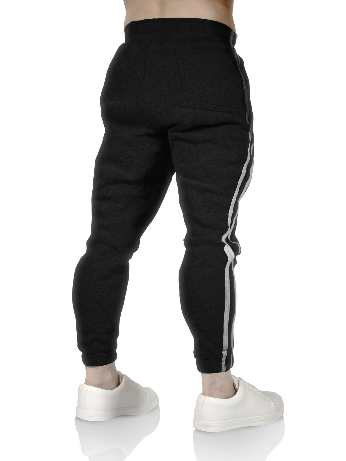 Mens Fleece Skinny Track Pants Jogger Gym Casual Sweat Trackies Warm Trousers - Black/White Stripe - XXL 6