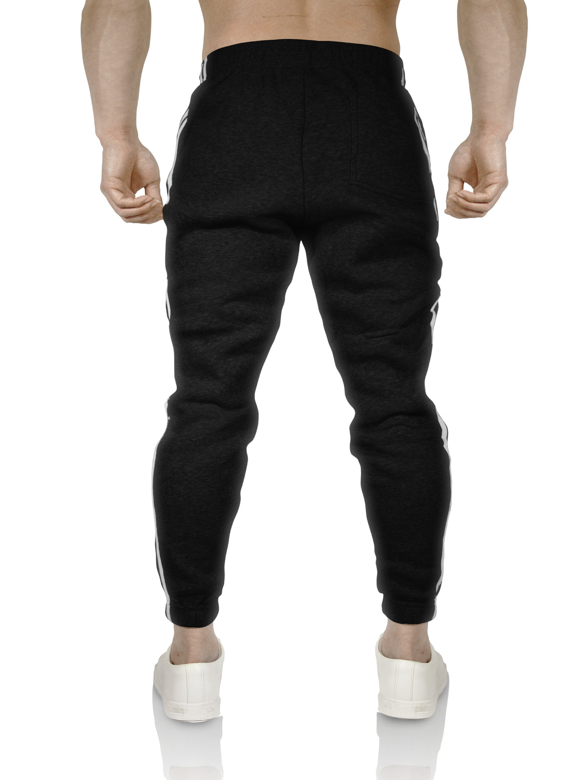 Mens Fleece Skinny Track Pants Jogger Gym Casual Sweat Trackies Warm Trousers - Black/White Stripe - XXL 7