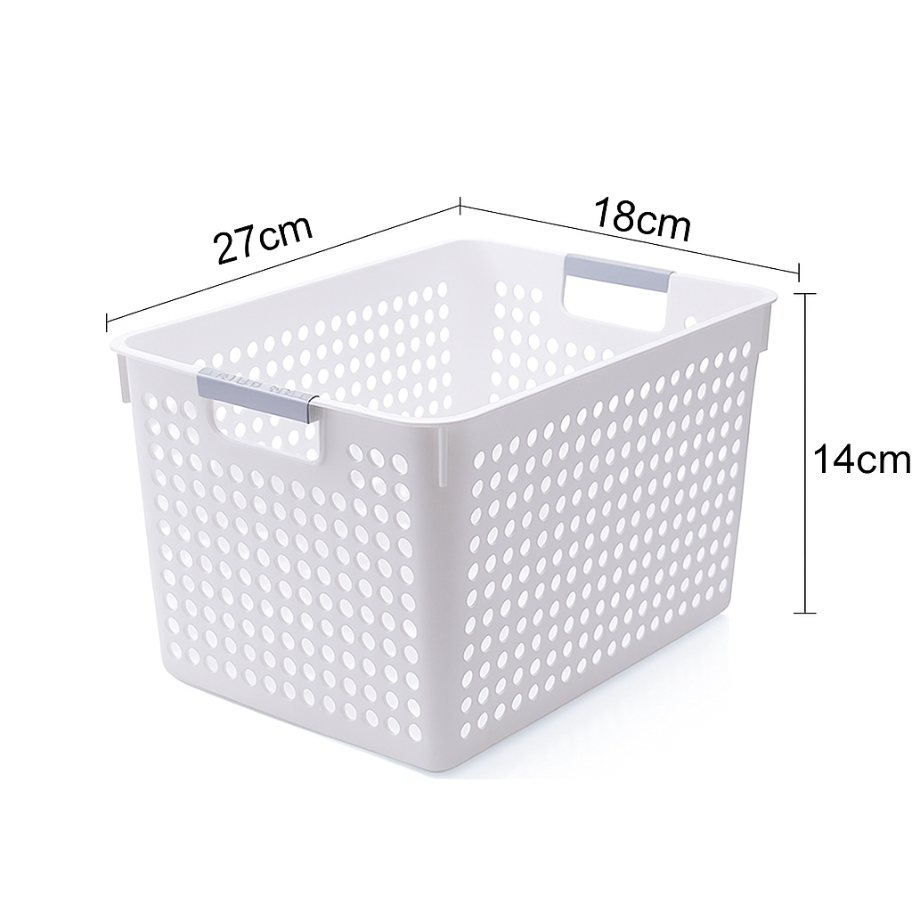 24x Premium Plastic Storage Basket Bulk w/ Grip Handles 27*18*14cm 5