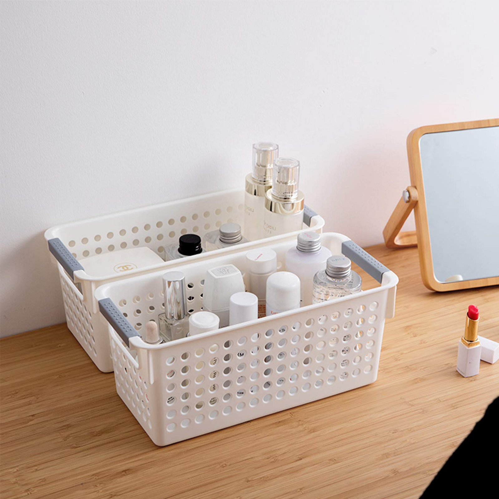 16x Premium Plastic Storage Baskets Bulk w/ Grip Handles 39.5*20.5*19.5cm 3