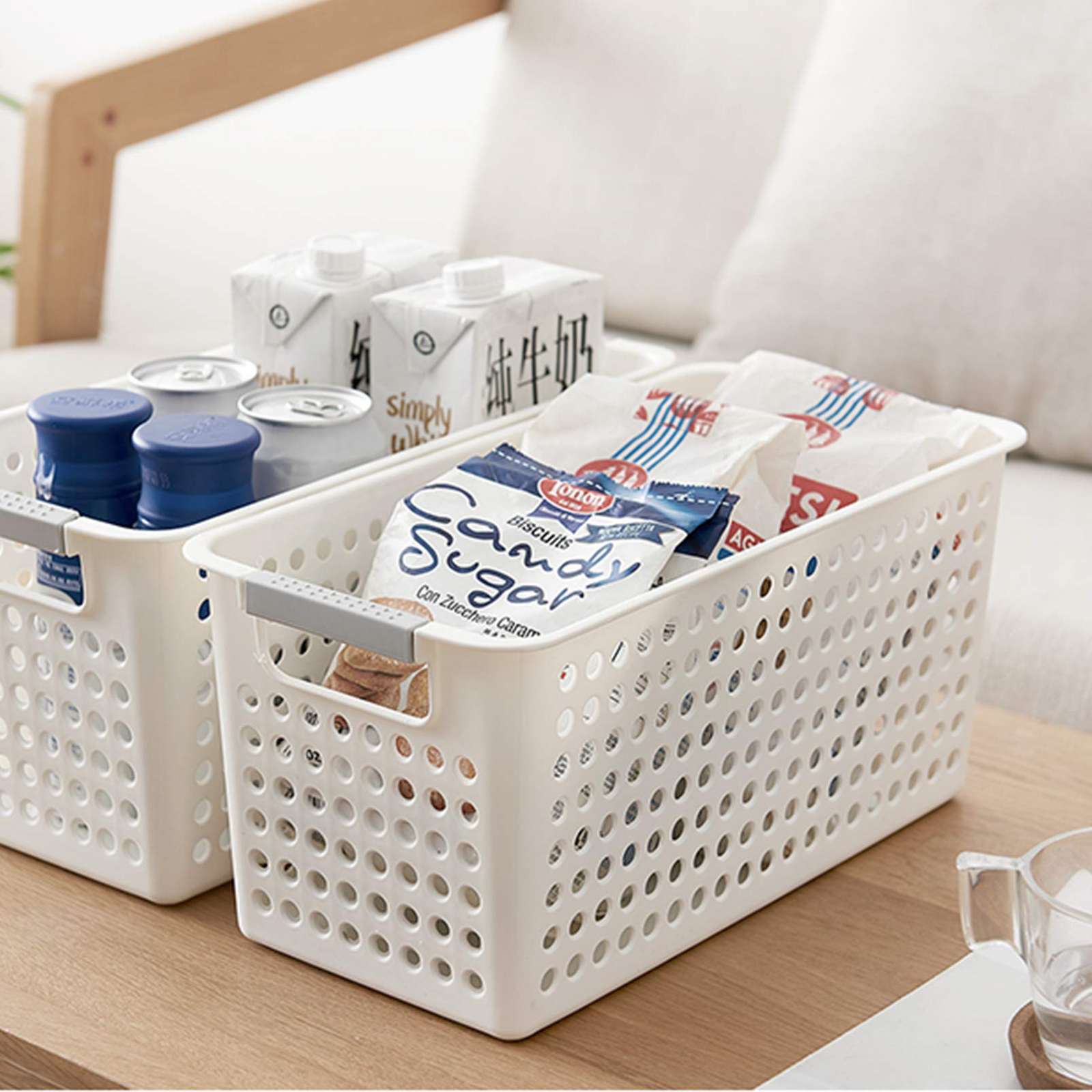 16x Premium Plastic Storage Baskets Bulk w/ Grip Handles 39.5*20.5*19.5cm 6