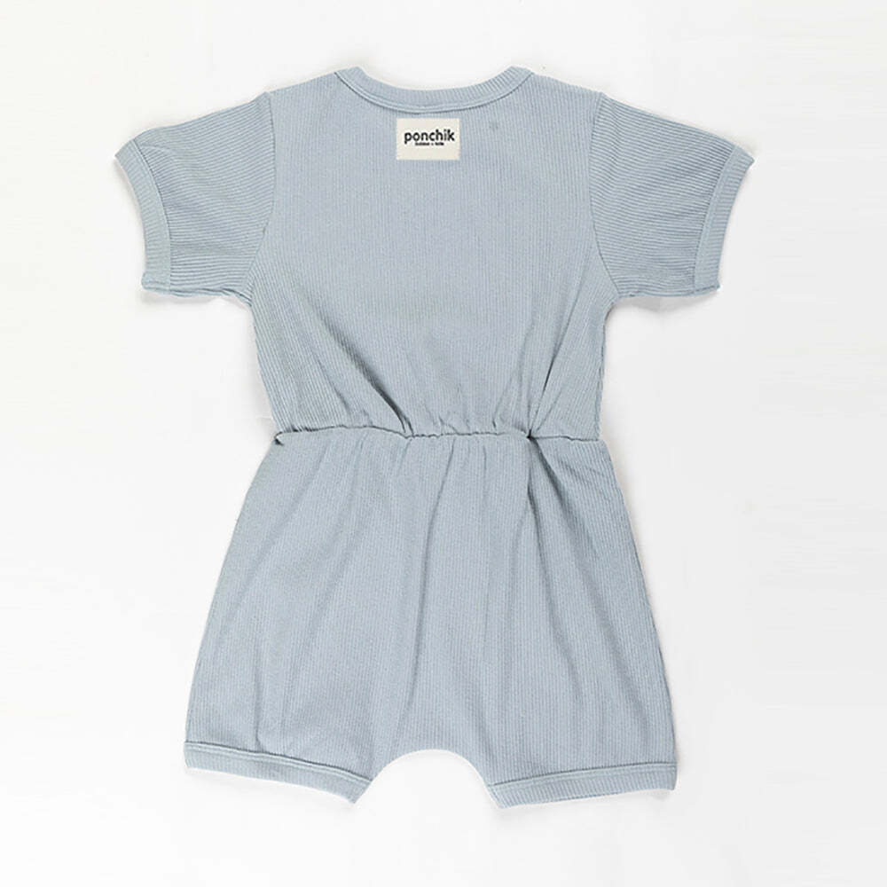 Ponchik Babies + Kids - Ribbed Cotton Romper - Capri Blue - 3-6 months 4
