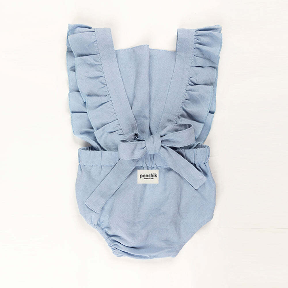 Ponchik Babies + Kids Ruffle Back Romper - Capri Blue - 3 years 6