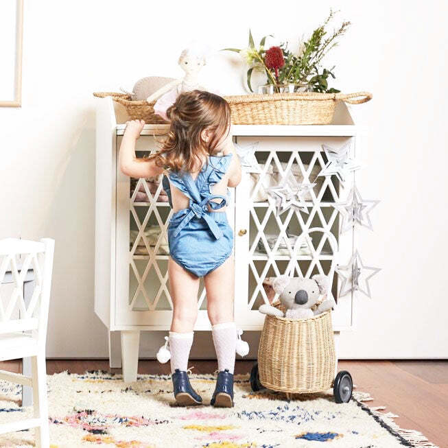 Ponchik Babies + Kids Ruffle Back Romper - Capri Blue - 3 years 7