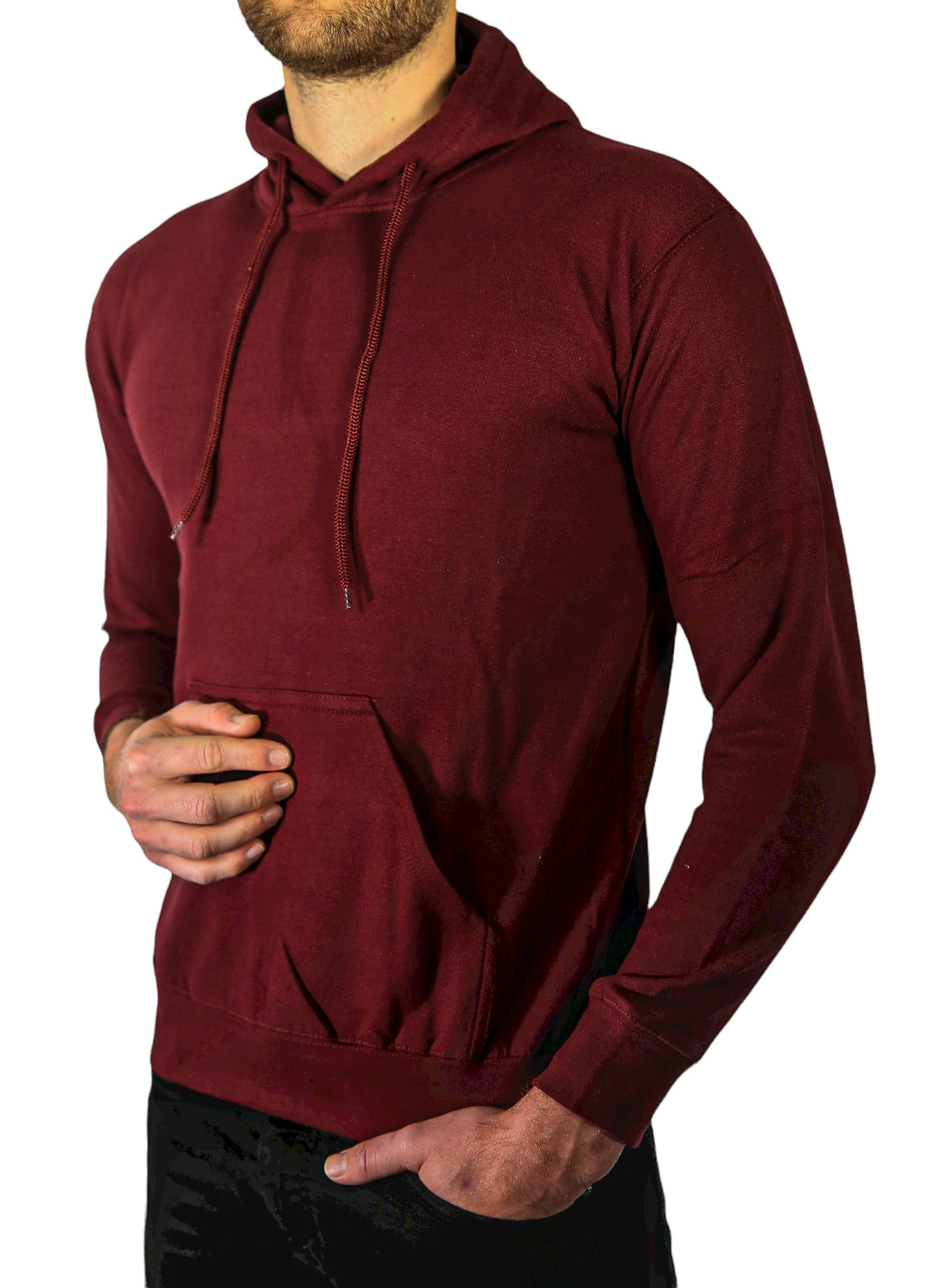 Adult Mens 100% Cotton Fleece Hoodie Jumper Pullover Sweater Warm Sweatshirt - Maroon/Burgundy - S 5