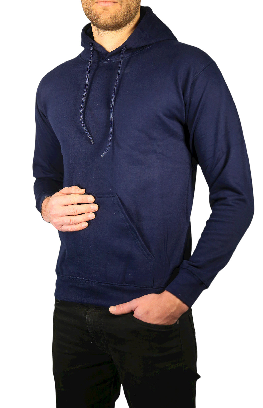 Adult Mens 100% Cotton Fleece Hoodie Jumper Pullover Sweater Warm Sweatshirt - Navy - S 5