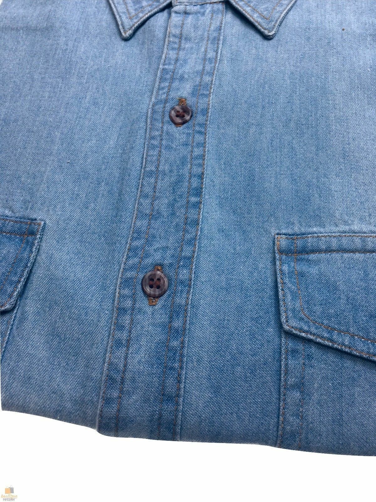 Denim Long Sleeve Jean Shirt Buttoned Front Casual Soft Top 100% COTTON - XL 7