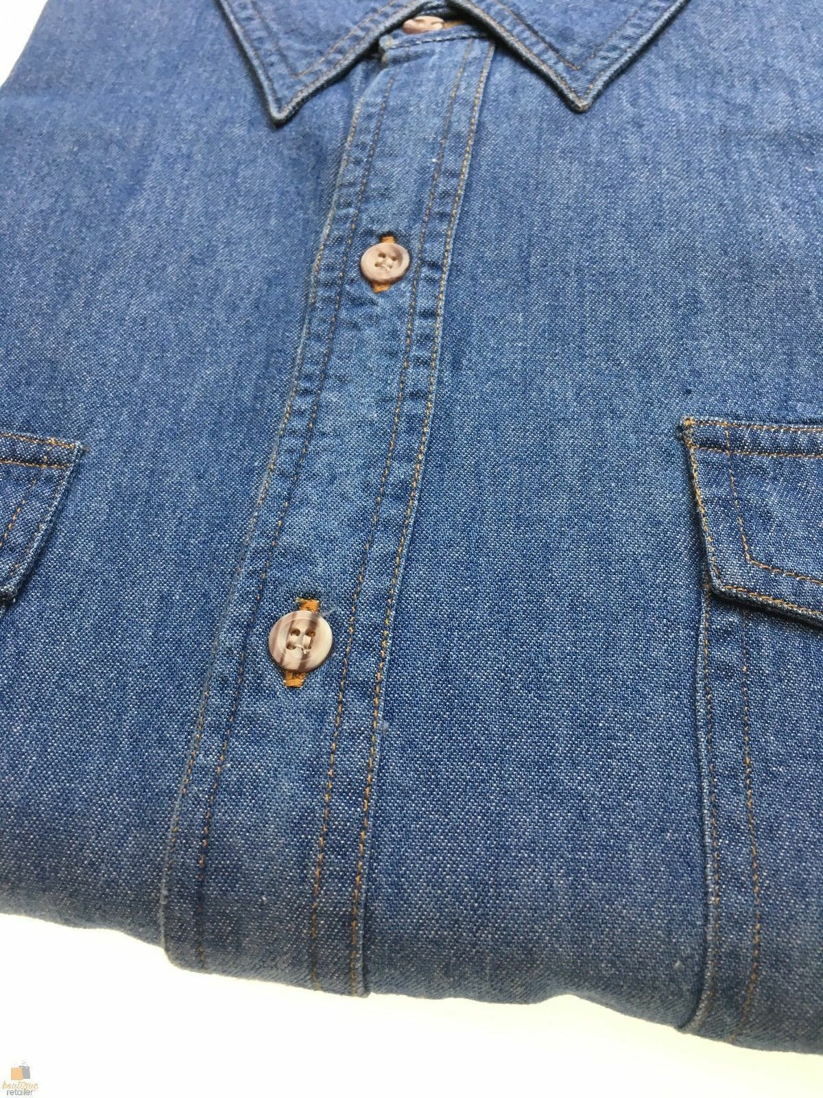 Denim Long Sleeve Jean Shirt Buttoned Front Casual Soft Top 100% COTTON - XL 8