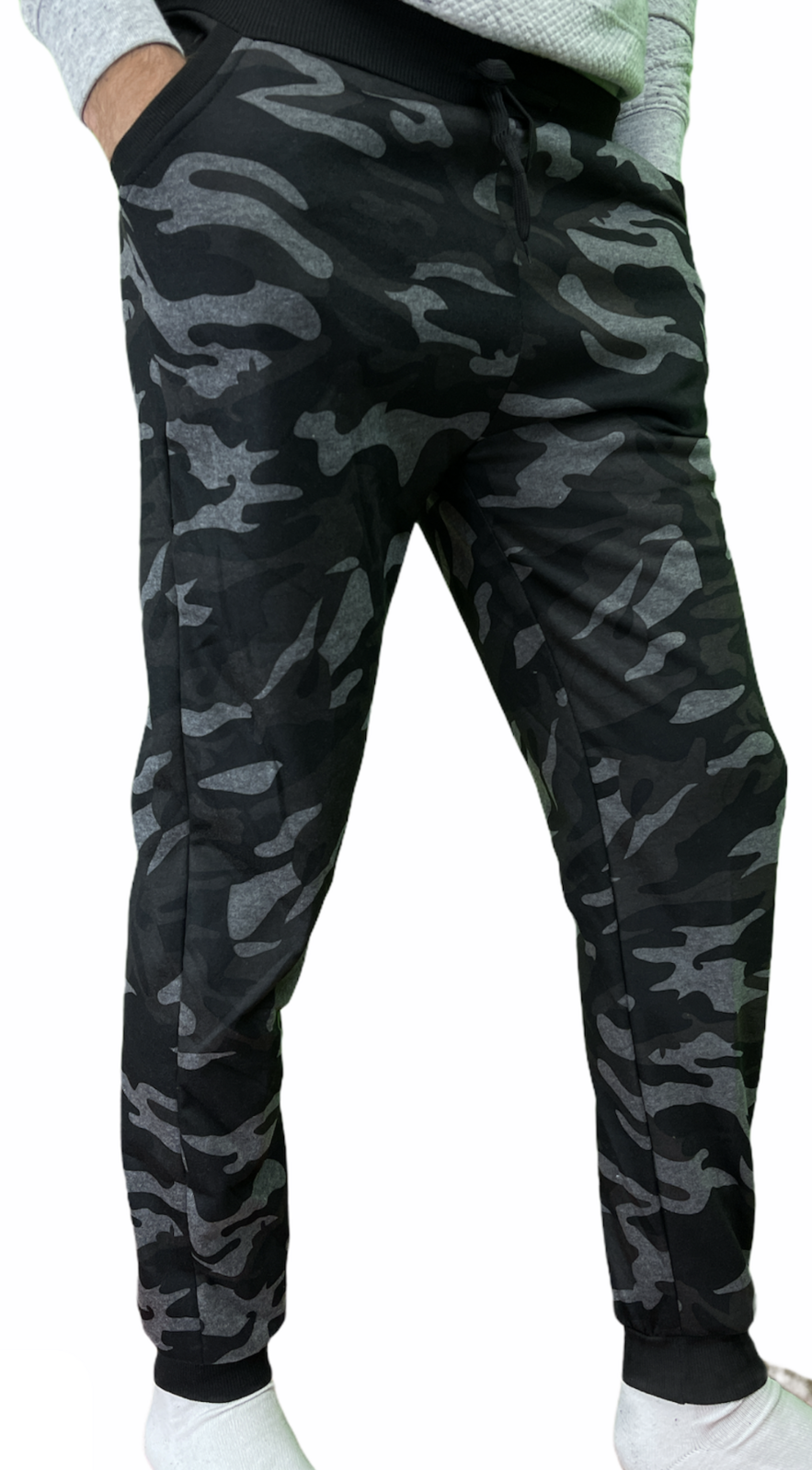 Mens Camouflage Track Pants Fleece Lined Jogger Camo Sweatpants Trackies - Black/Grey - Small/Medium (28""-32"") 8