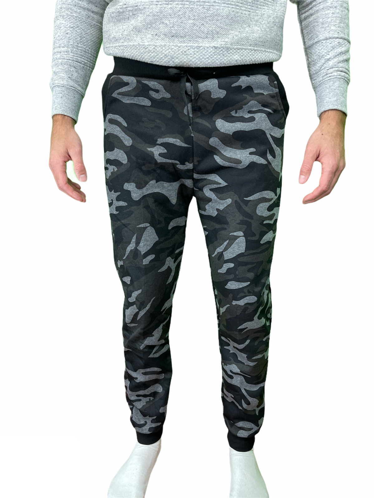 Mens Camouflage Track Pants Fleece Lined Jogger Camo Sweatpants Trackies - Black/Grey - Small/Medium (28""-32"") 9