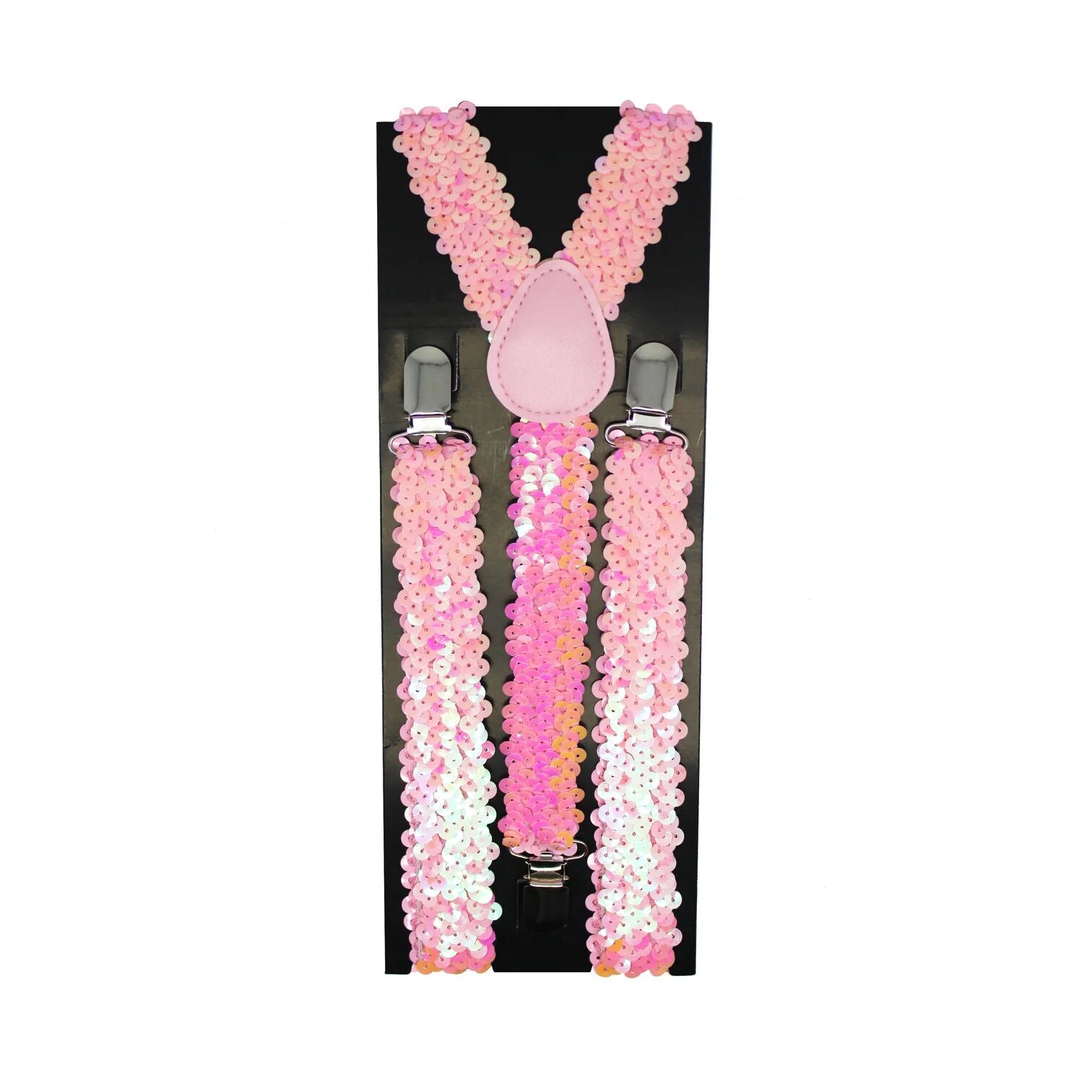 Mens Suspenders Braces Adjustable Strong Clip On Elastic Formal Wedding Slim - Light Pink (Sequin)