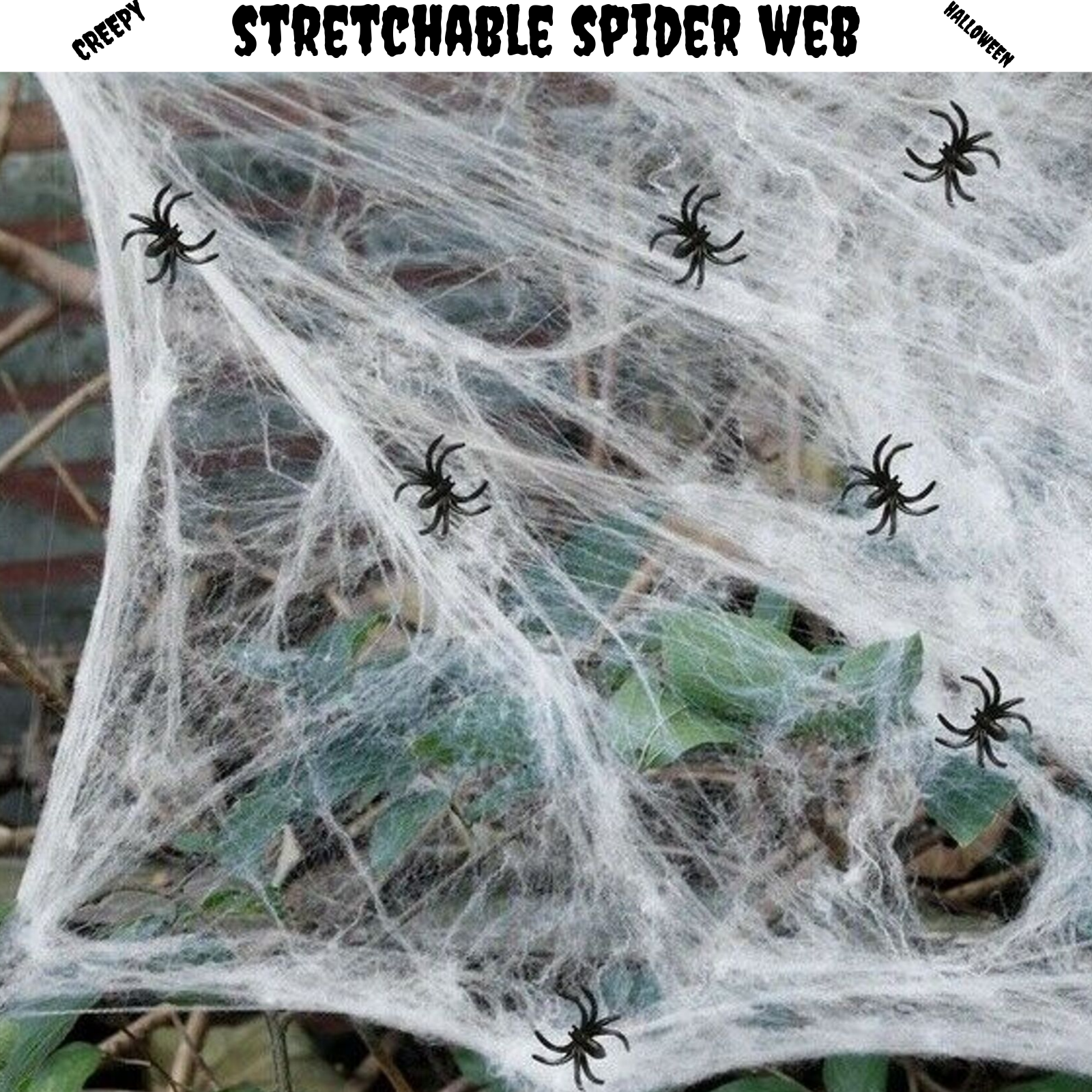 HALLOWEEN STRETCHABLE SPIDER WEB Spooky Decoration with Spiders Party Decor Ghost 12