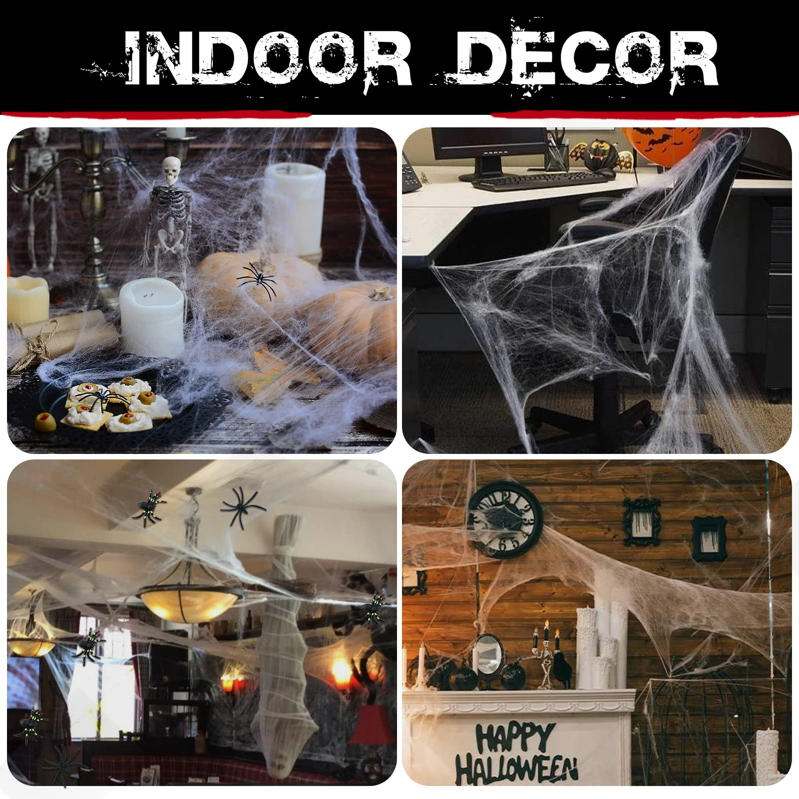 HALLOWEEN STRETCHABLE SPIDER WEB Spooky Decoration with Spiders Party Decor Ghost 7