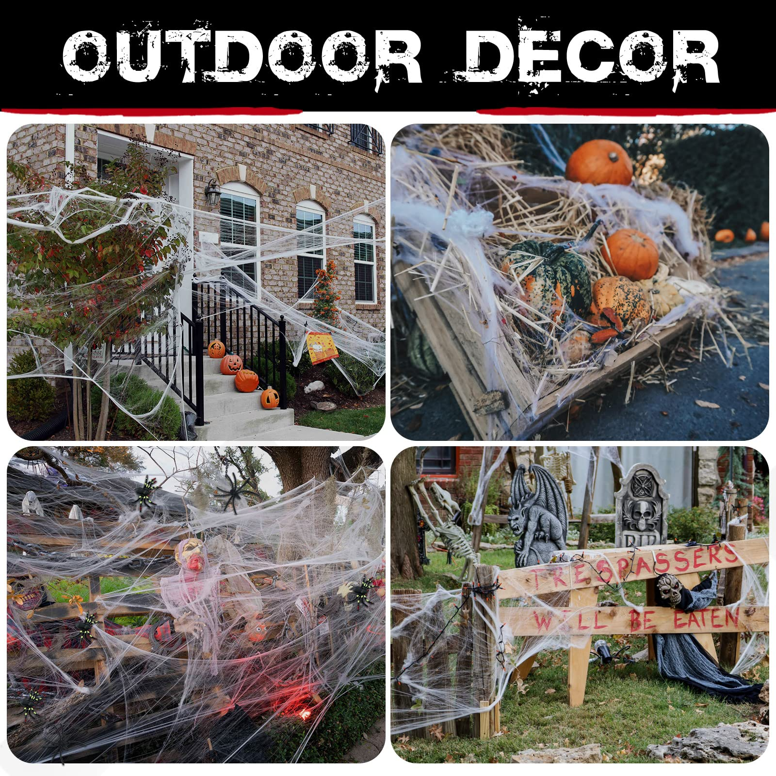 HALLOWEEN STRETCHABLE SPIDER WEB Spooky Decoration with Spiders Party Decor Ghost 8