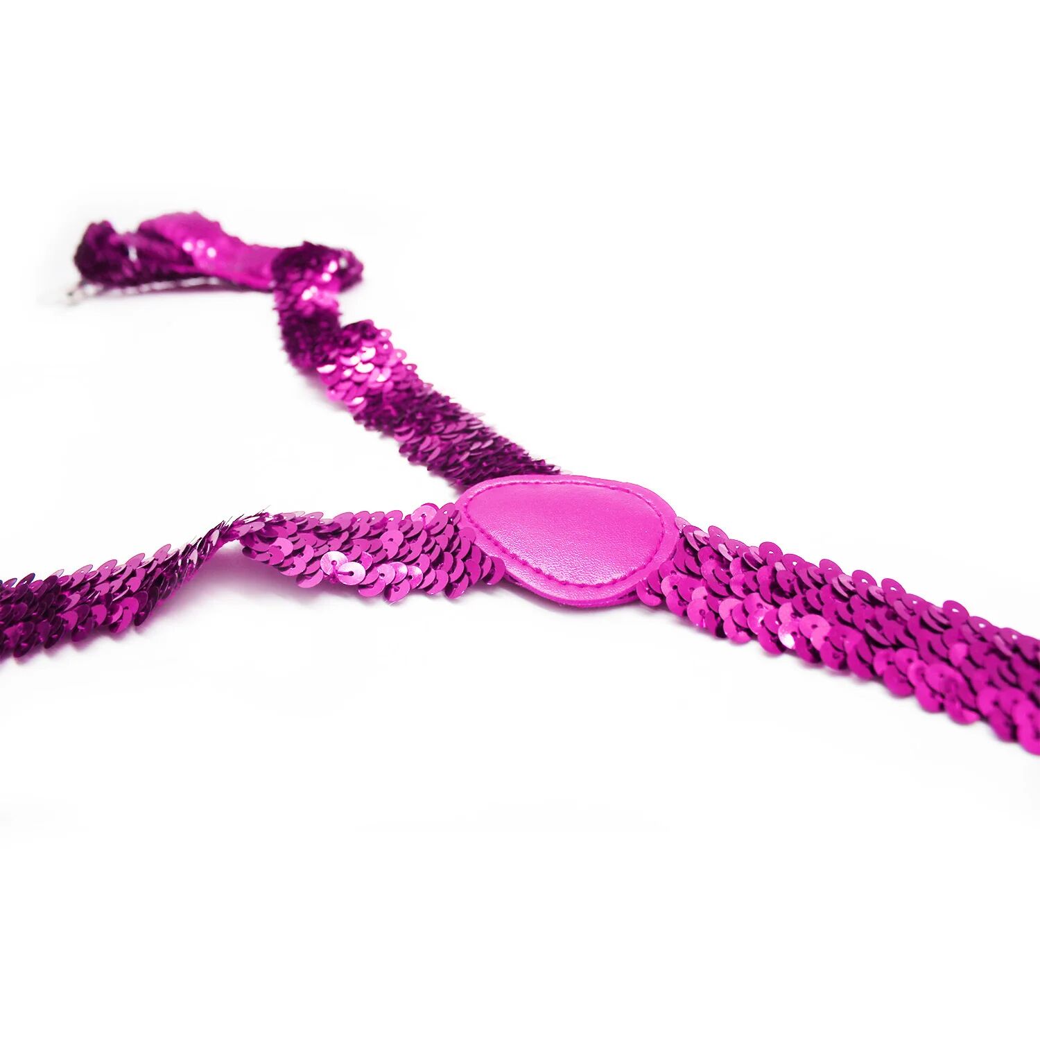 SEQUIN SUSPENDERS Unisex Adjustable Braces Clip On Elastic Y-Back  - Hot Pink 3