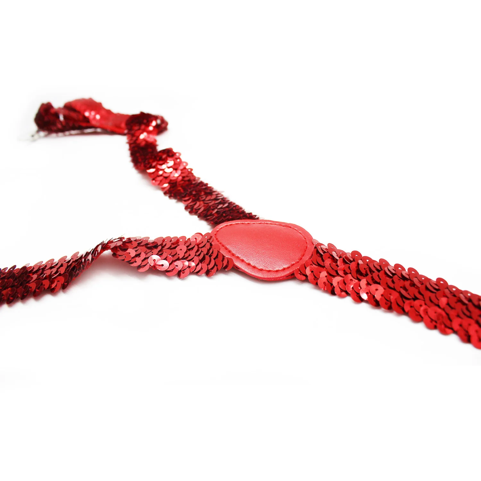 SEQUIN SUSPENDERS Unisex Adjustable Braces Clip On Elastic Y-Back  - Red 3