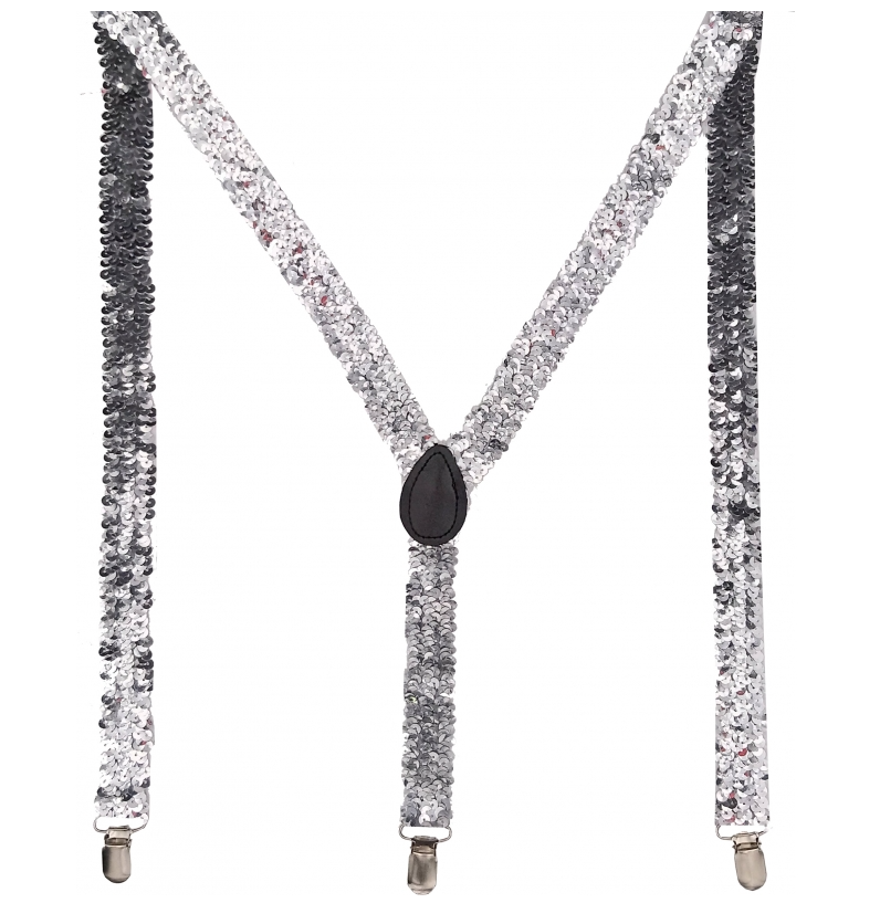SEQUIN SUSPENDERS Unisex Adjustable Braces Clip On Elastic Y-Back  - Silver 4