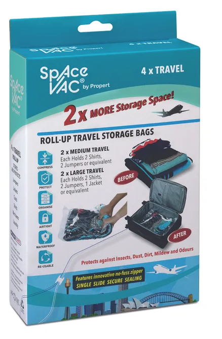 Space Vac Vacuum Storage Bag Seal Compressing Organizer Clothes - Travel 4 Pk 4