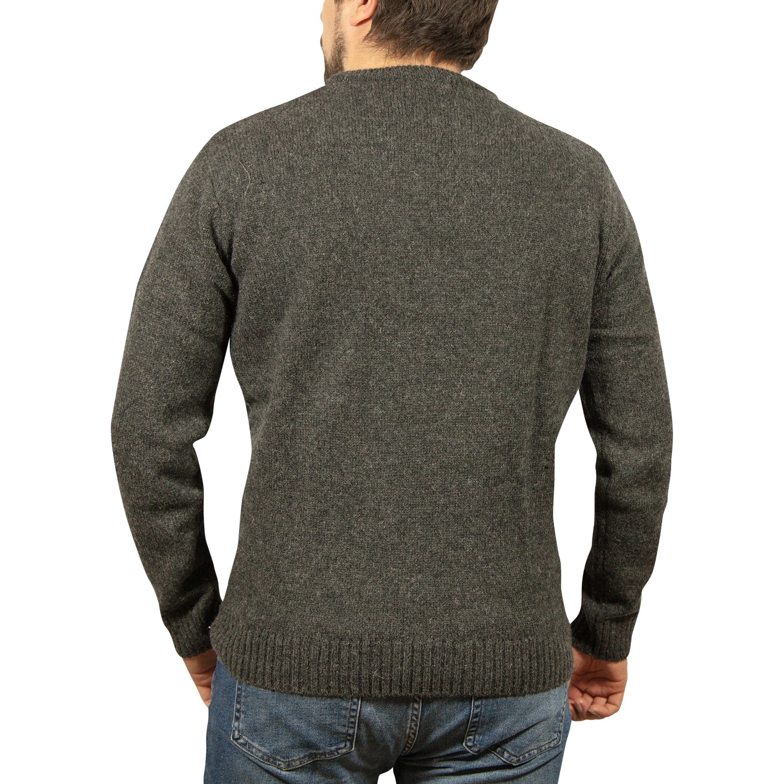 Mens 100% Shetland Ragg Wool Round Neck Knit Jumper Pullover Crew Sweater - Charcoal (29) - 6XL 7