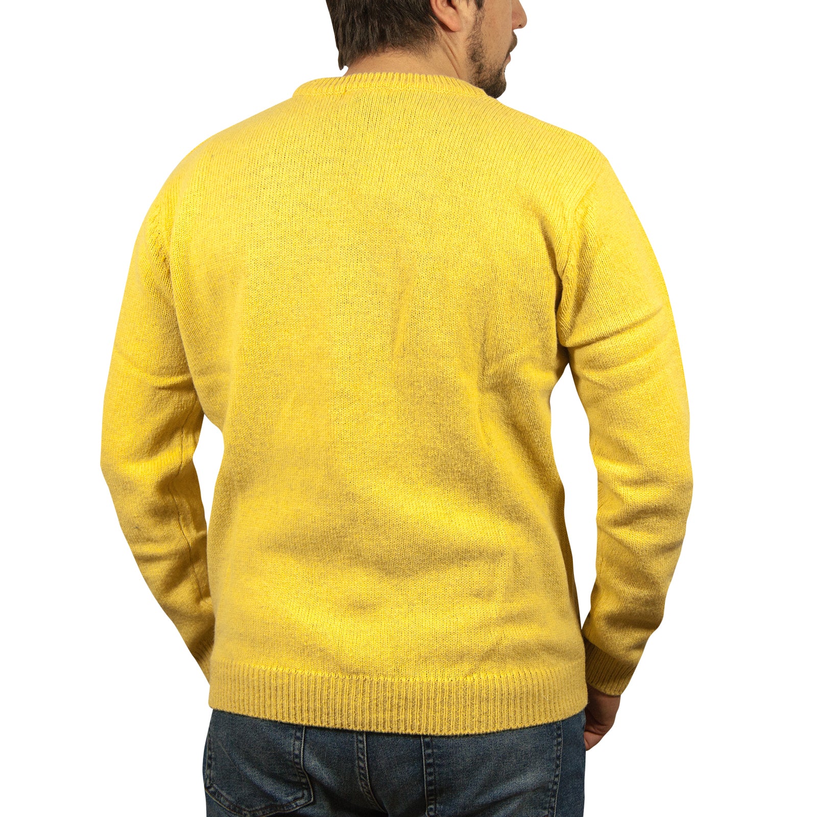 100% SHETLAND RAGG WOOL CREW Round Neck Knit JUMPER Pullover Mens Sweater Knitted - Corn (14) - M 7