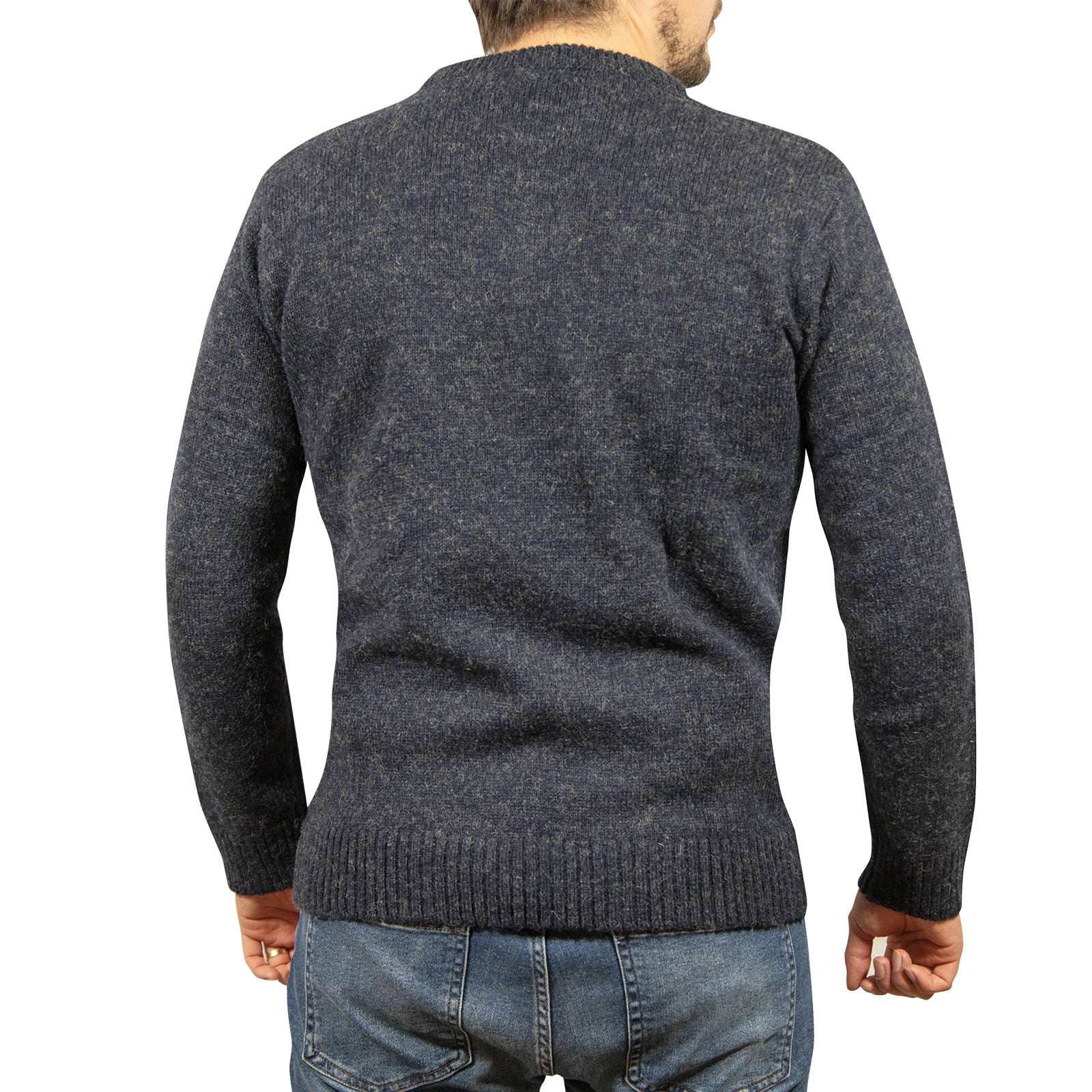 100% SHETLAND RAGG WOOL CREW Round Neck Knit JUMPER Pullover Mens Sweater Knitted - Navy - 3XL 4