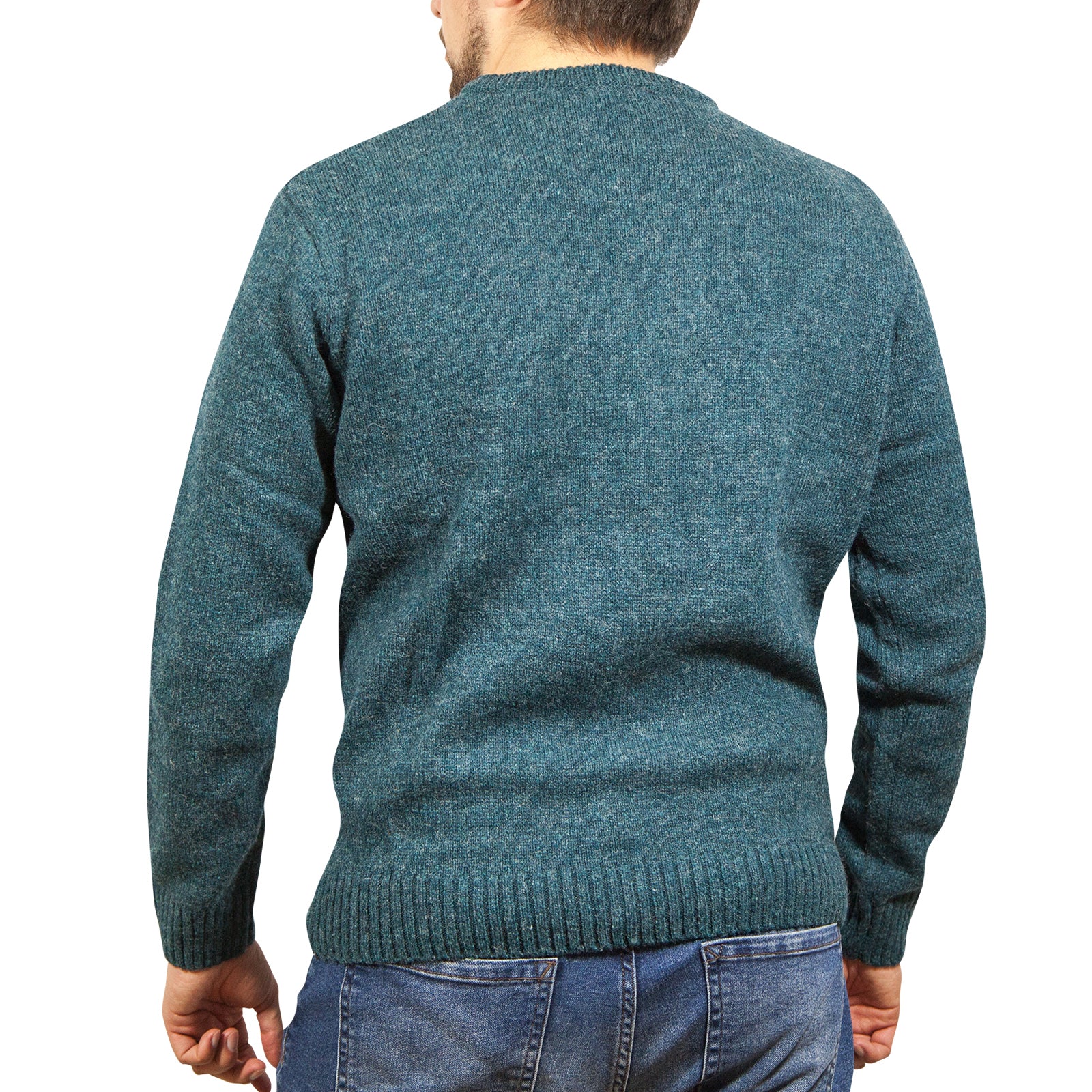 100% SHETLAND RAGG WOOL CREW Round Neck Knit JUMPER Pullover Mens Sweater Knitted - Sherwood - XXL 4