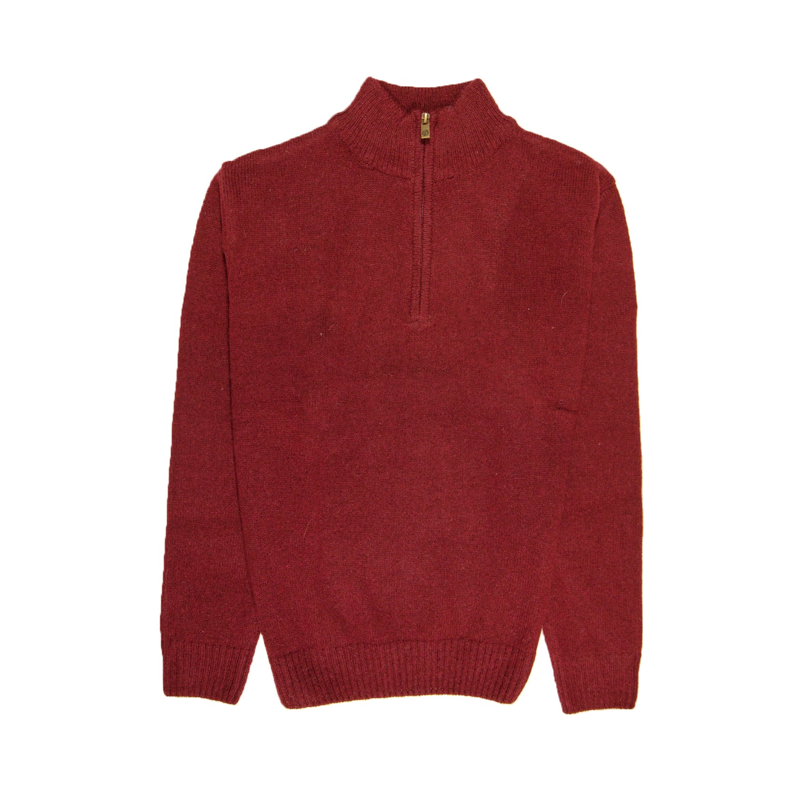 100% SHETLAND RAGG WOOL Half Zip Up Knit JUMPER Pullover Mens Sweater Knitted - Burgundy - S 6