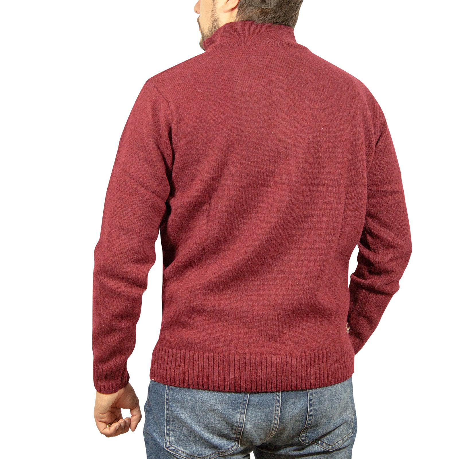 100% SHETLAND RAGG WOOL Half Zip Up Knit JUMPER Pullover Mens Sweater Knitted - Burgundy - XL 4