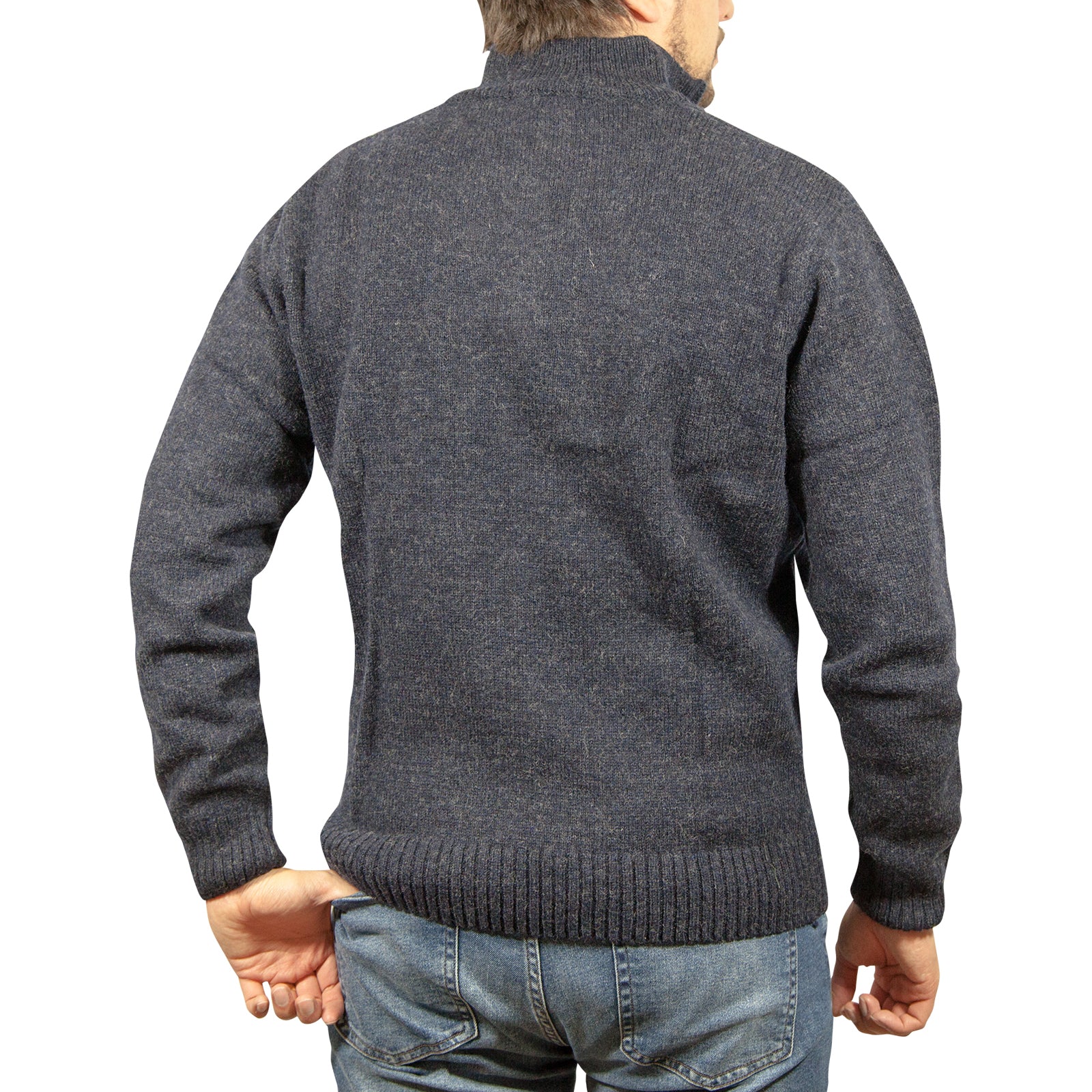 100% SHETLAND RAGG WOOL Half Zip Up Knit JUMPER Pullover Mens Sweater Knitted - Denim Blue (45) - 3XL - S 3