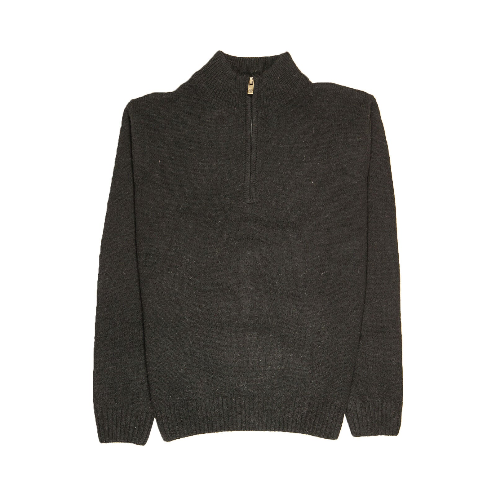 100% SHETLAND RAGG WOOL Half Zip Up Knit JUMPER Pullover Mens Sweater Knitted - Plain Black - 4XL 5