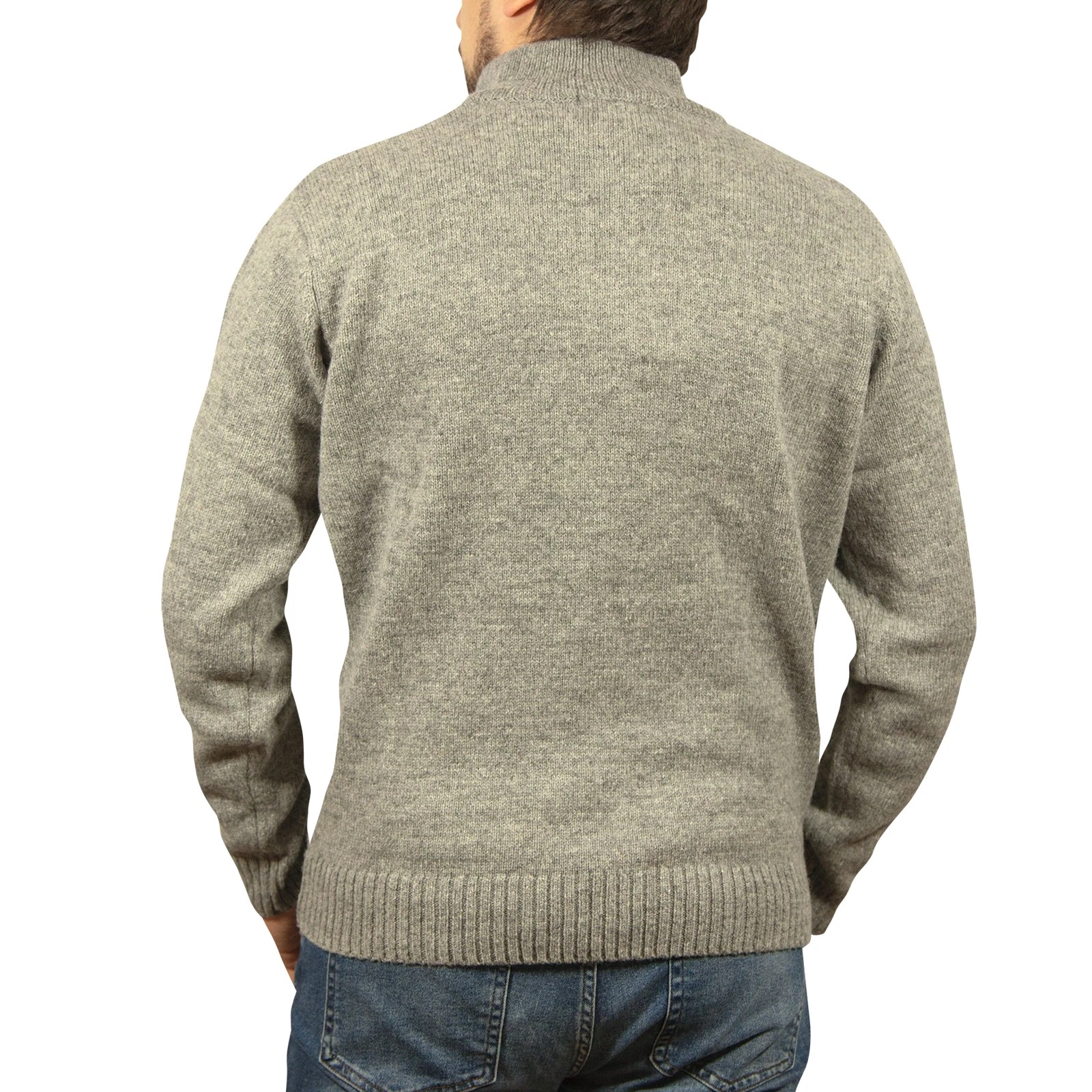 100% SHETLAND RAGG WOOL Half Zip Up Knit JUMPER Pullover Mens Sweater Knitted - Grey - M 7
