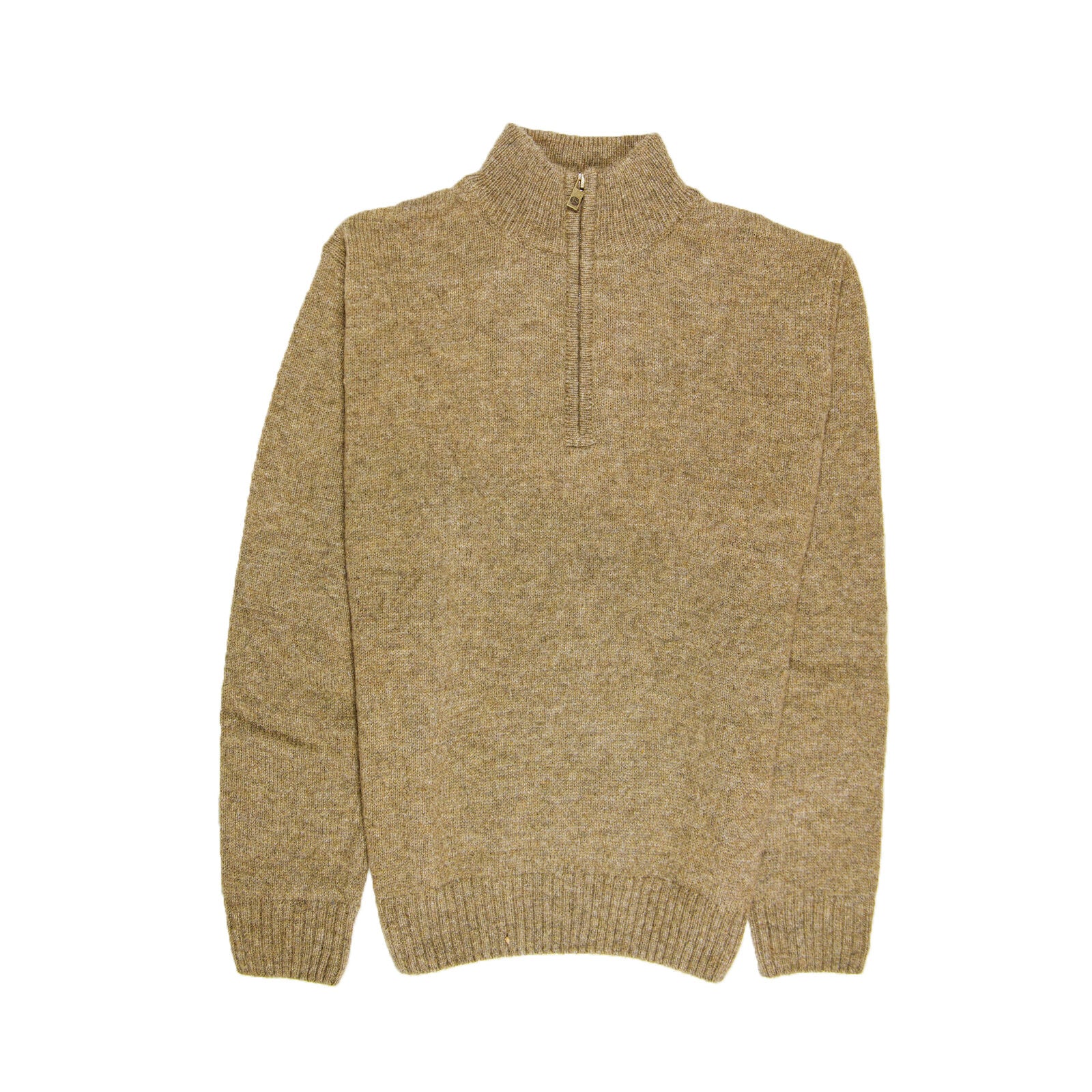 100% SHETLAND RAGG WOOL Half Zip Up Knit JUMPER Pullover Mens Sweater Knitted - Nutmeg - M 6
