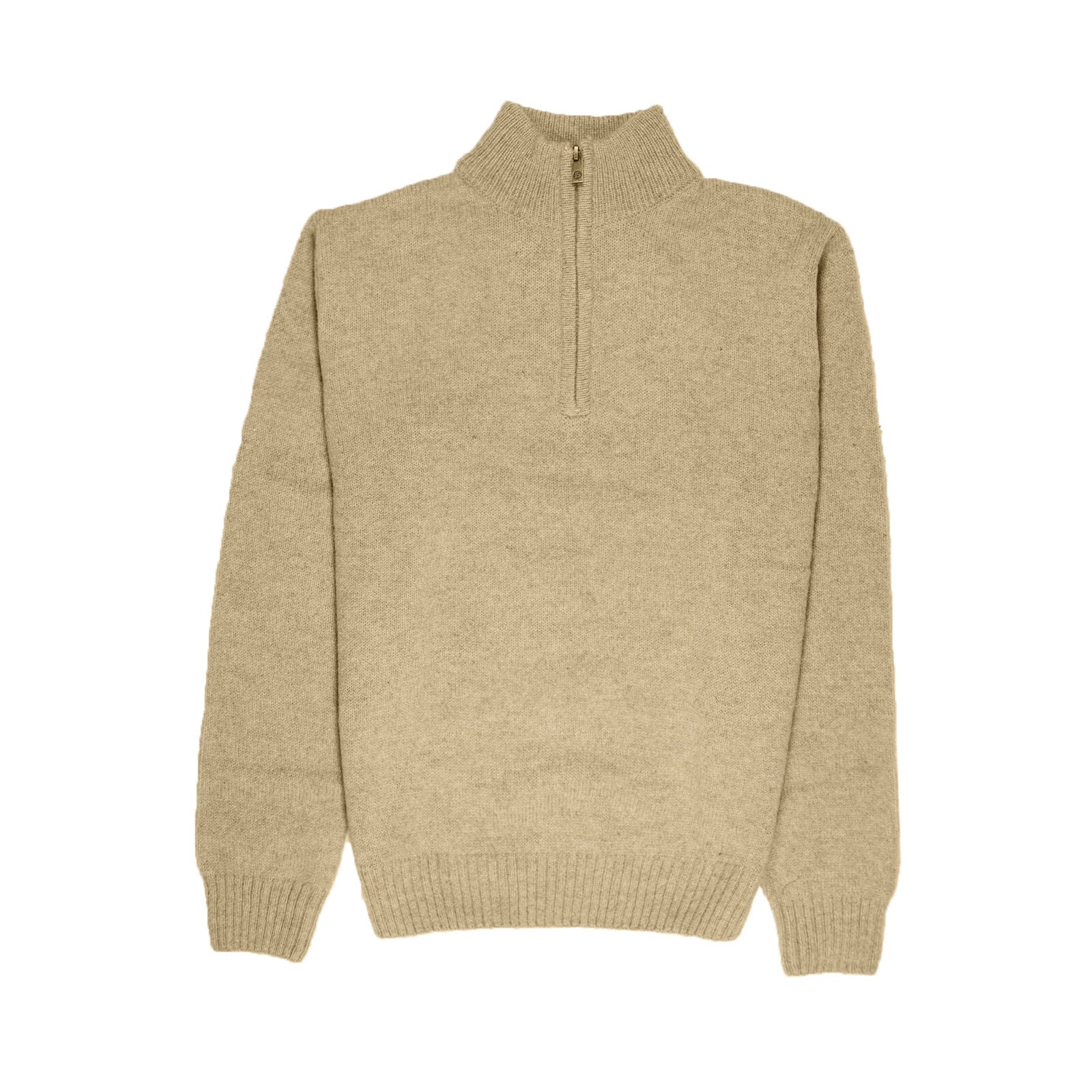 100% SHETLAND RAGG WOOL Half Zip Up Knit JUMPER Pullover Mens Sweater Knitted - Oat Marle - L 5