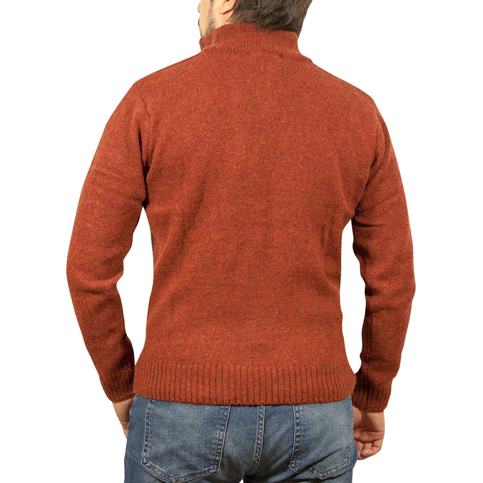 100% SHETLAND RAGG WOOL Zip Up Knit JUMPER Pullover Mens Sweater Knitted - Rust 5XL 3