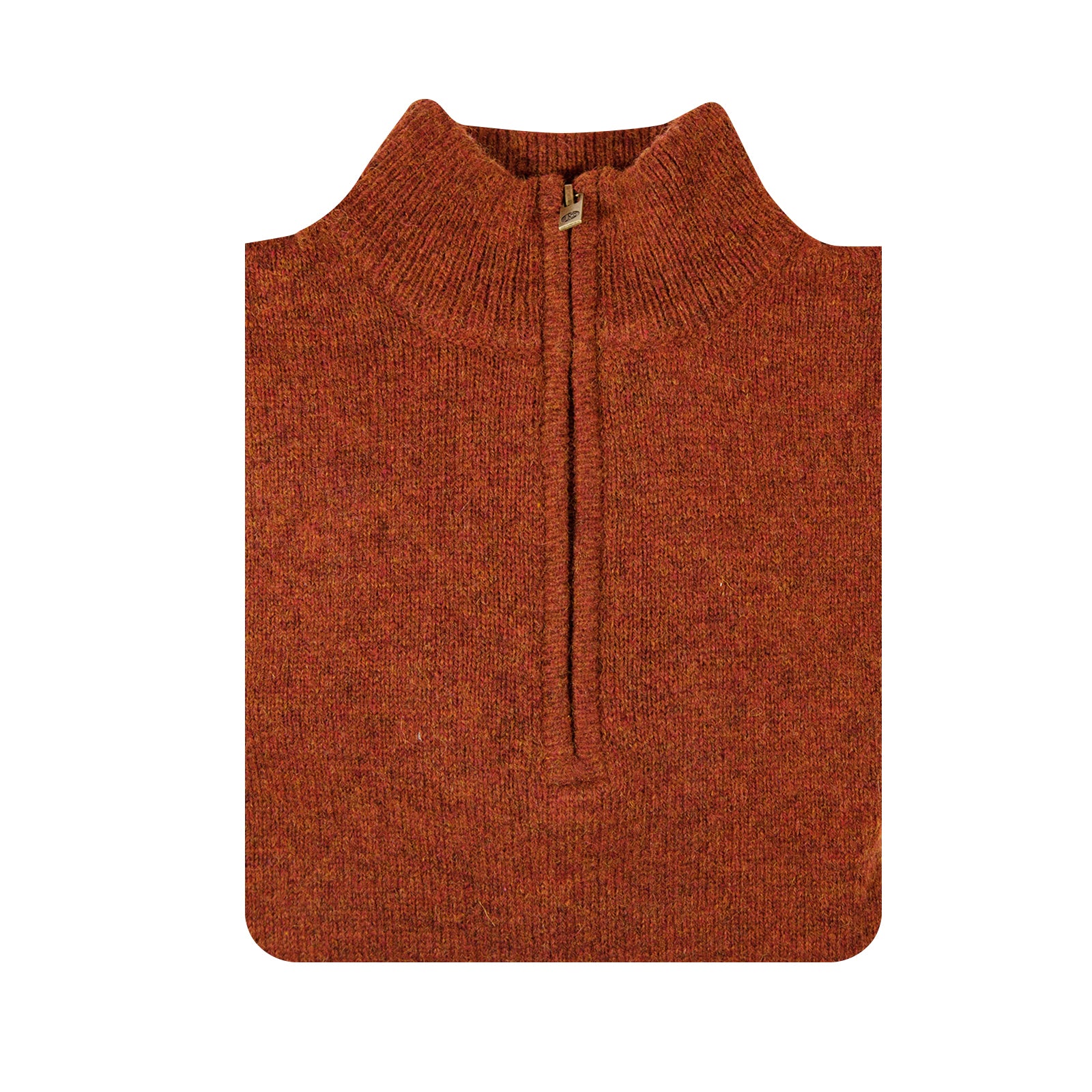 100% SHETLAND RAGG WOOL Zip Up Knit JUMPER Pullover Mens Sweater Knitted - Rust 5XL 4